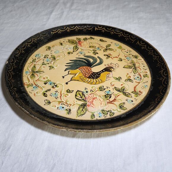ISCO Hand Painted Rooster Plate Japan Paper Mache Alcohol Proof Vintage - Picture 7 of 7